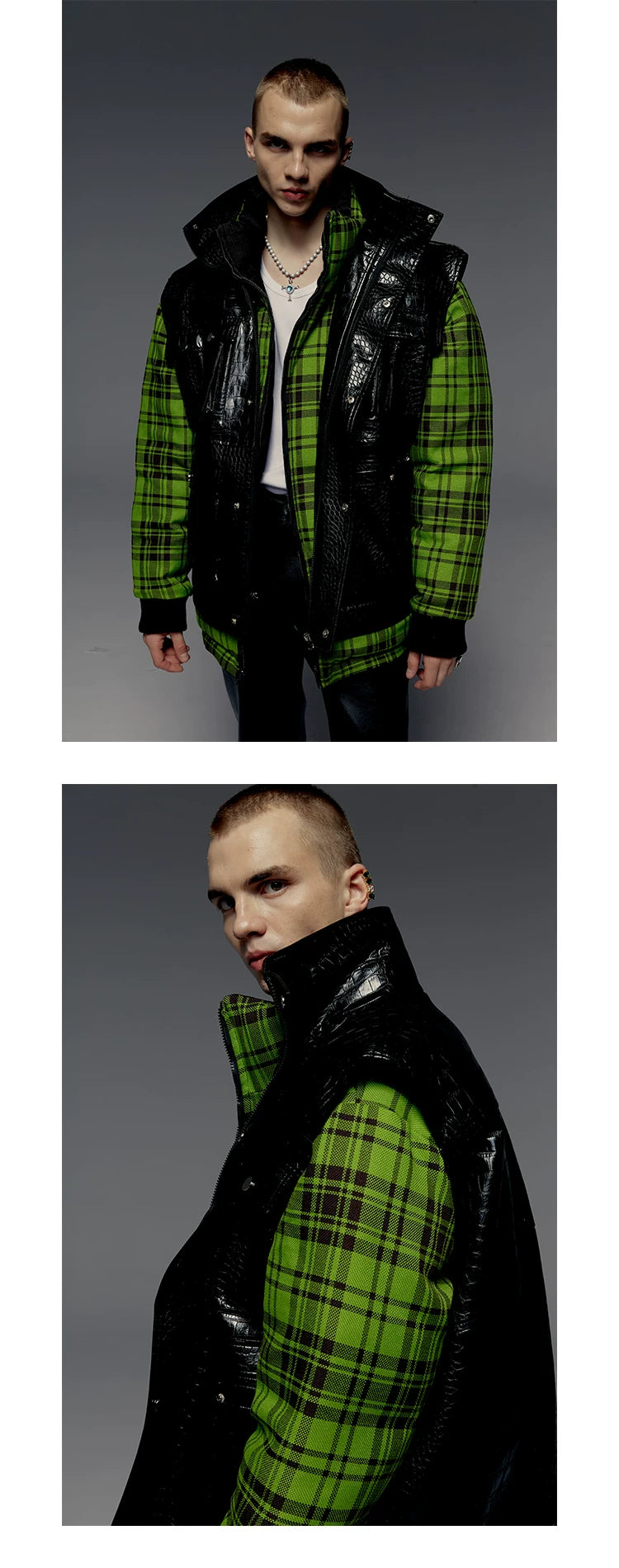 Croc Embossed Multi-pocket Sleeveless Leather Jacket