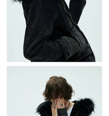 Washed Detachable Fur Zip Hoodie