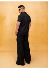 Black White Short Sleeve V-Neck Tee
