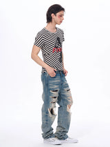 Letter Print Striped Short Sleeve Tees