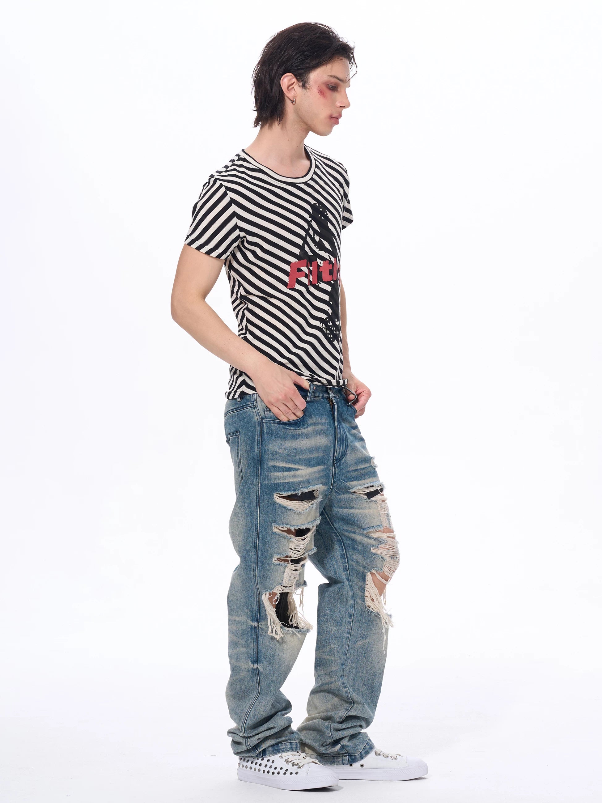 Letter Print Striped Short Sleeve Tees