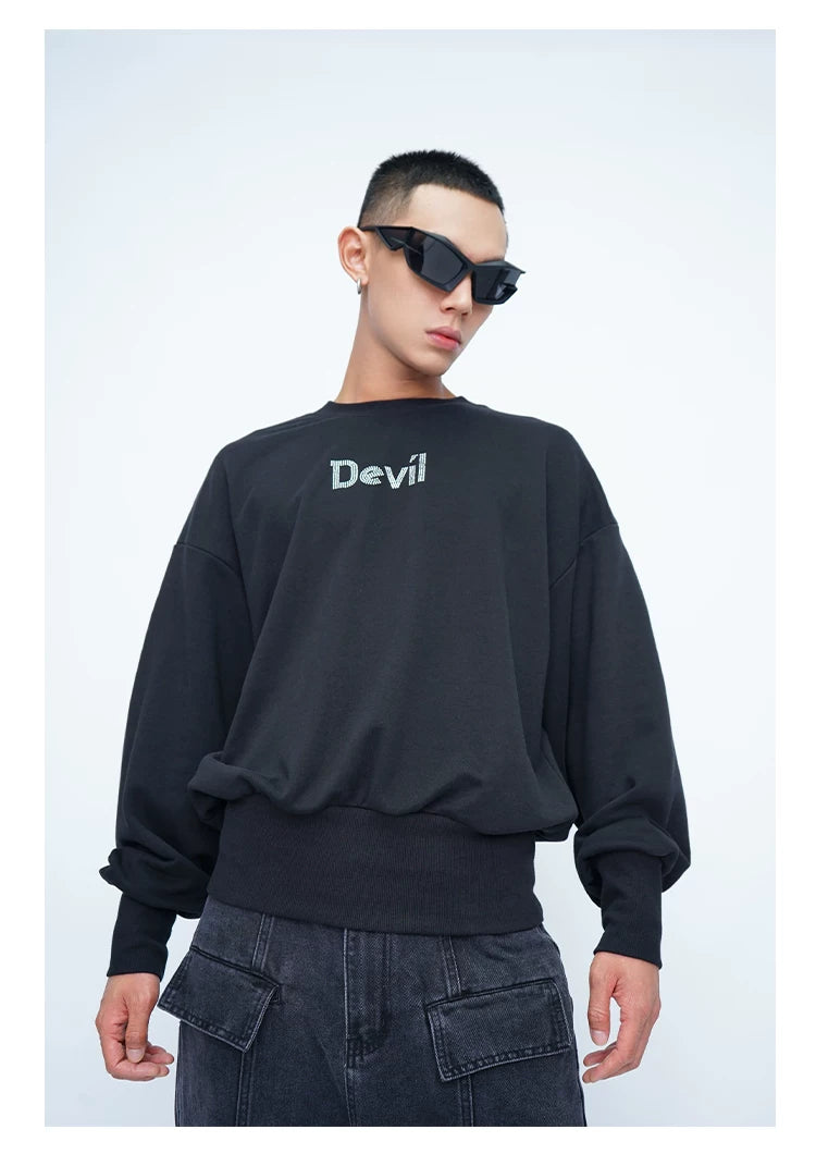 Men's Black Rhinestone Devil Wing Sweatshirt