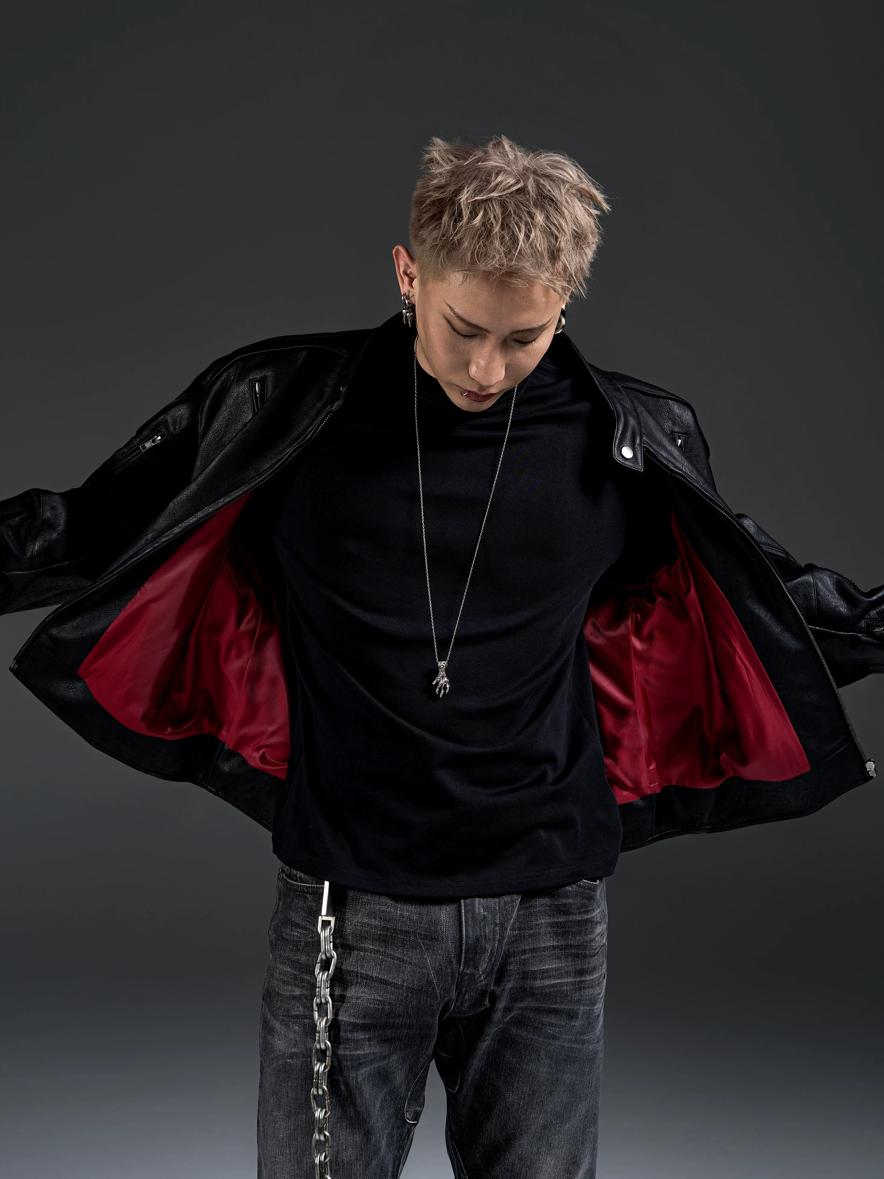 Dark Zip-Up Padded Biker Leather Jacket