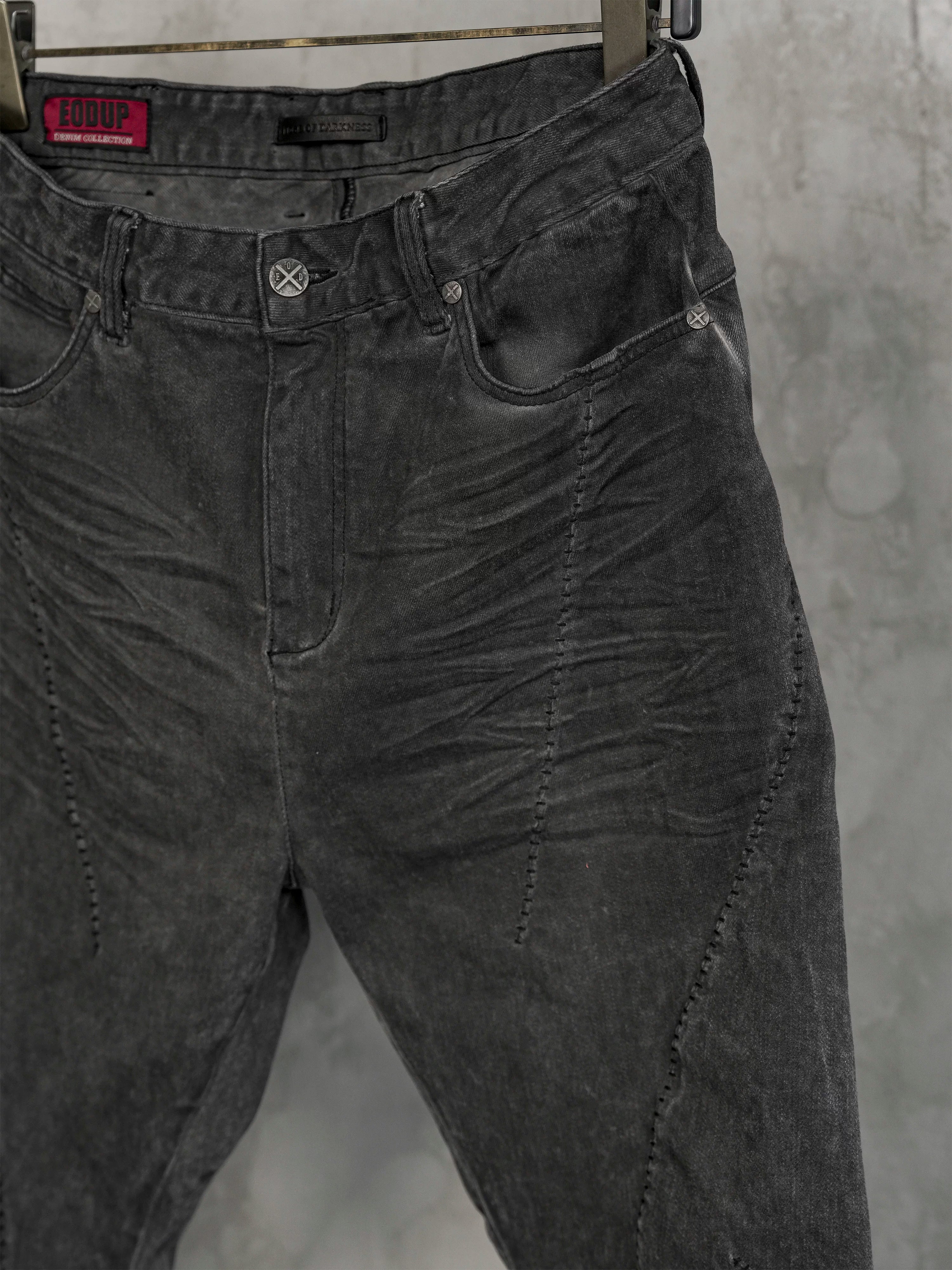 Dark Avant-Garde Deconstructed Stitched Blade Jeans