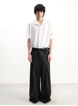Pleated Twill Wide Leg Casual Pants