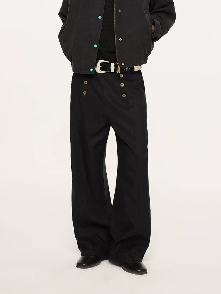 Lyocell Double-breasted Loose Straight Casual Pants