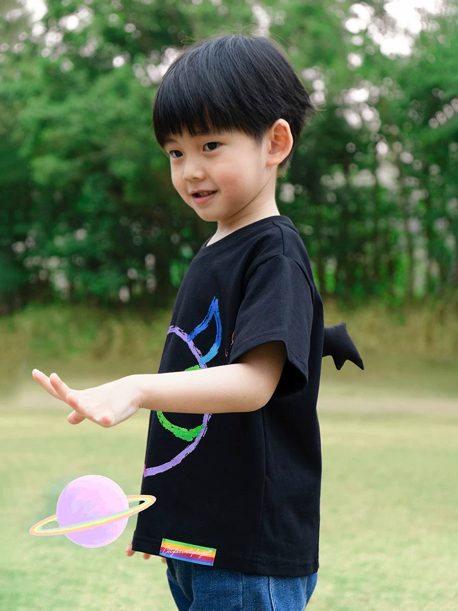 Black Graffiti Devil Wings Cotton Tees