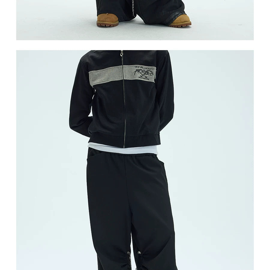 Black Side Adjustable Chain Casual Pants
