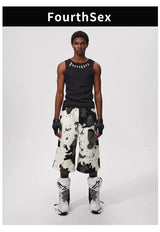 Cropped Cow Print Faux Fur Shorts