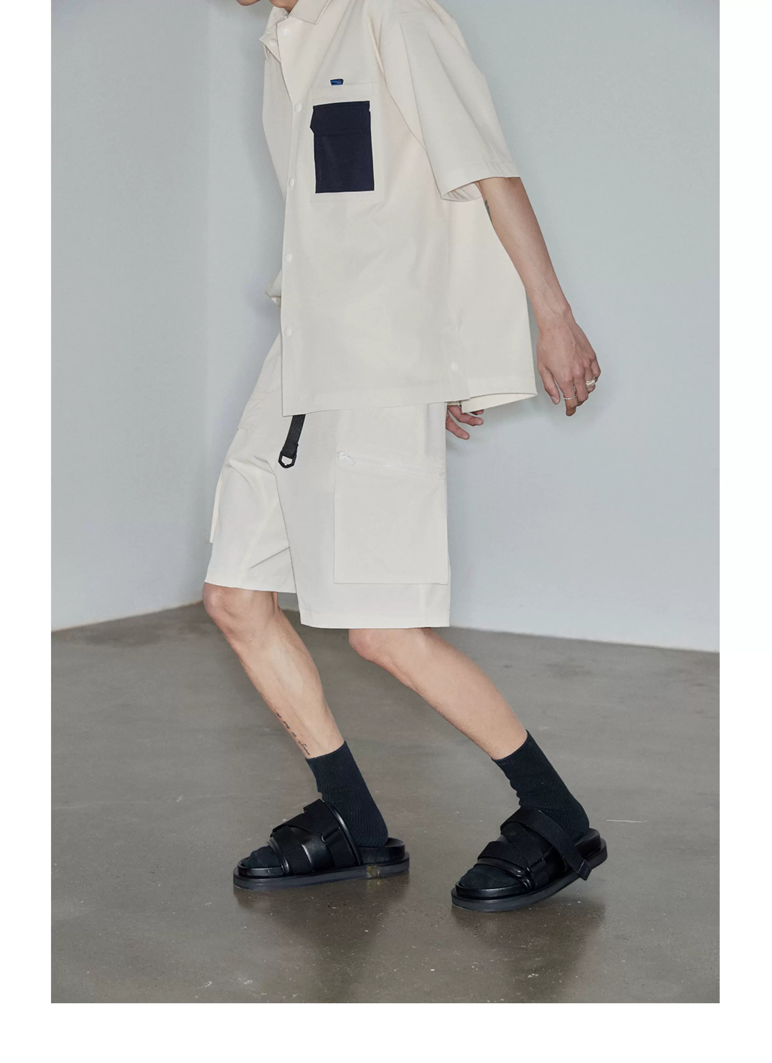 Magnetic Belted Elastic Multi-pocket Shorts