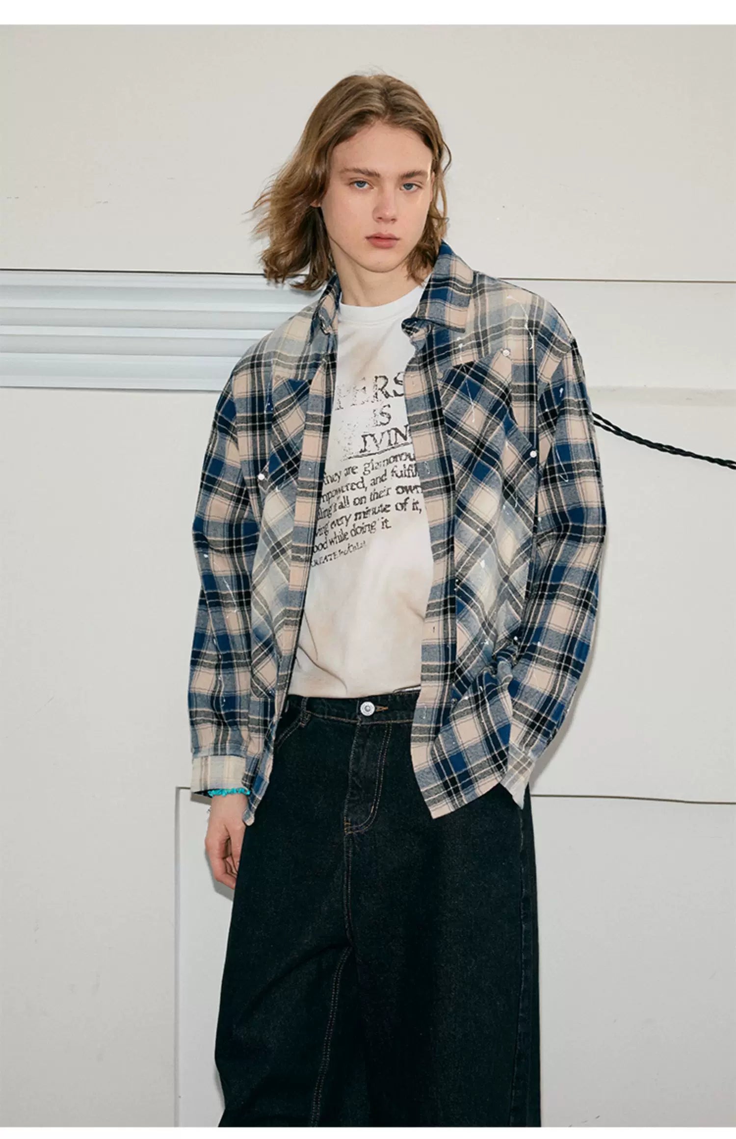 Men's Long Sleeve Splatter Plaid Shirt