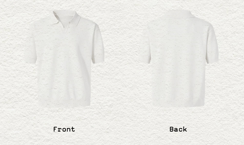 Wheat Jacquard V-Neck Knit Polo Tee