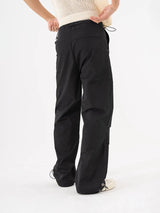 Black Khaki Drawstring Wide Leg Pants