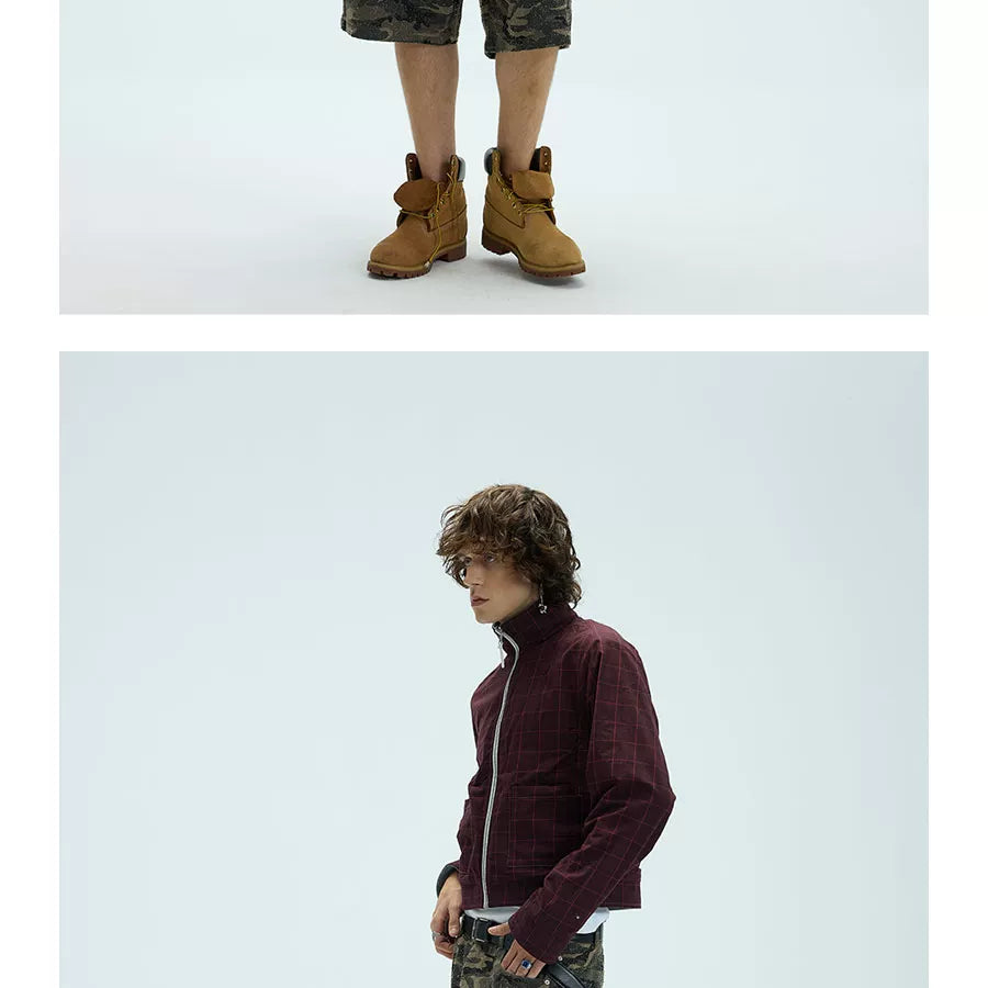 Reversible Plaid Embroidered Zip-front Fleece Jacket