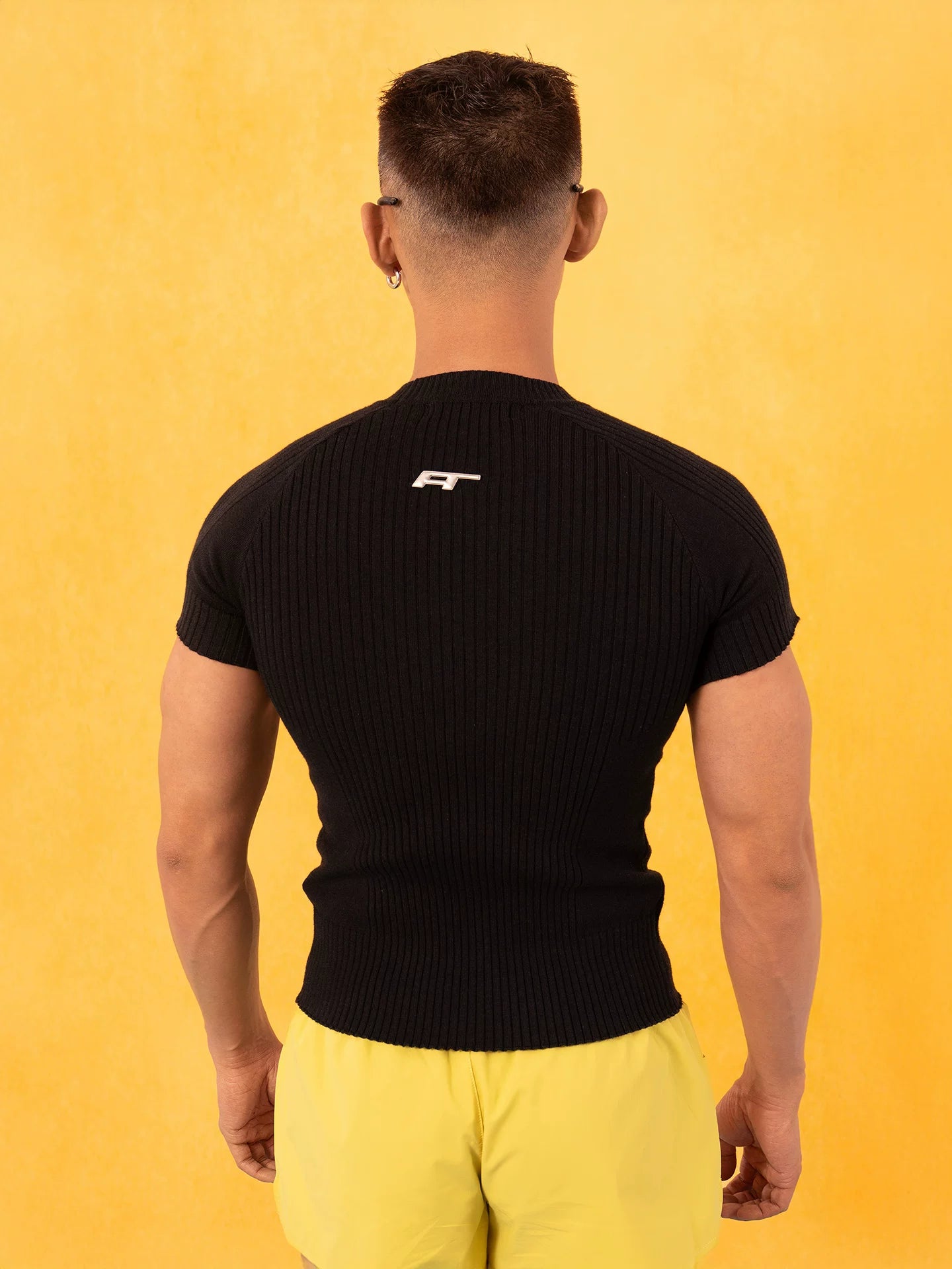 Men's Black Striped Knit Raglan Tee