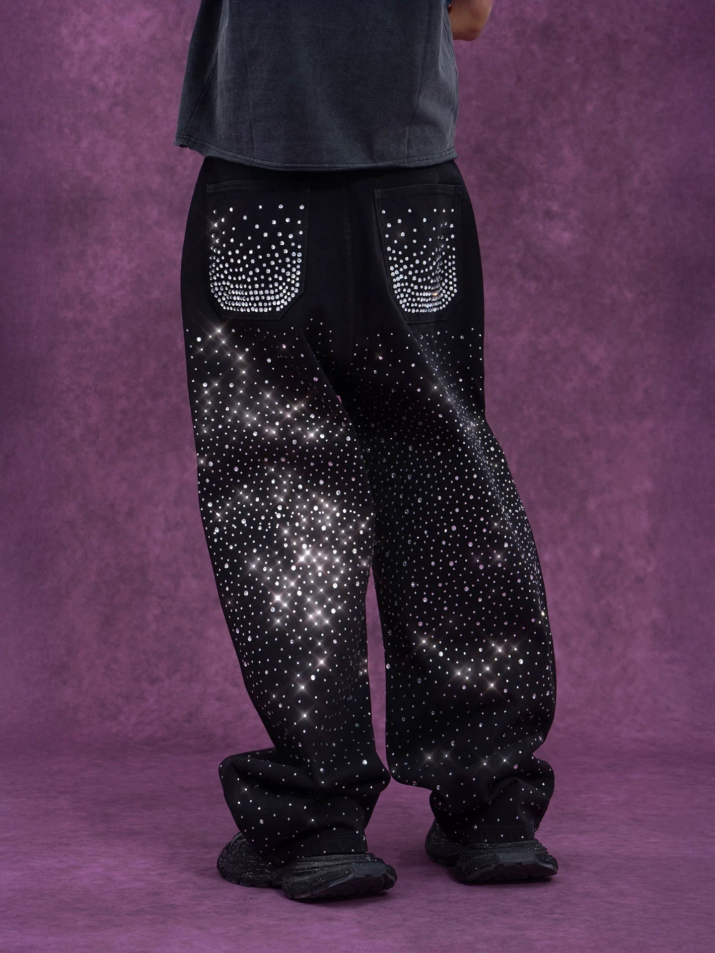 Men's Black Sparkly Wide Leg Jeans