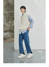 Vintage Washed Distressed Straight Cropped Jeans