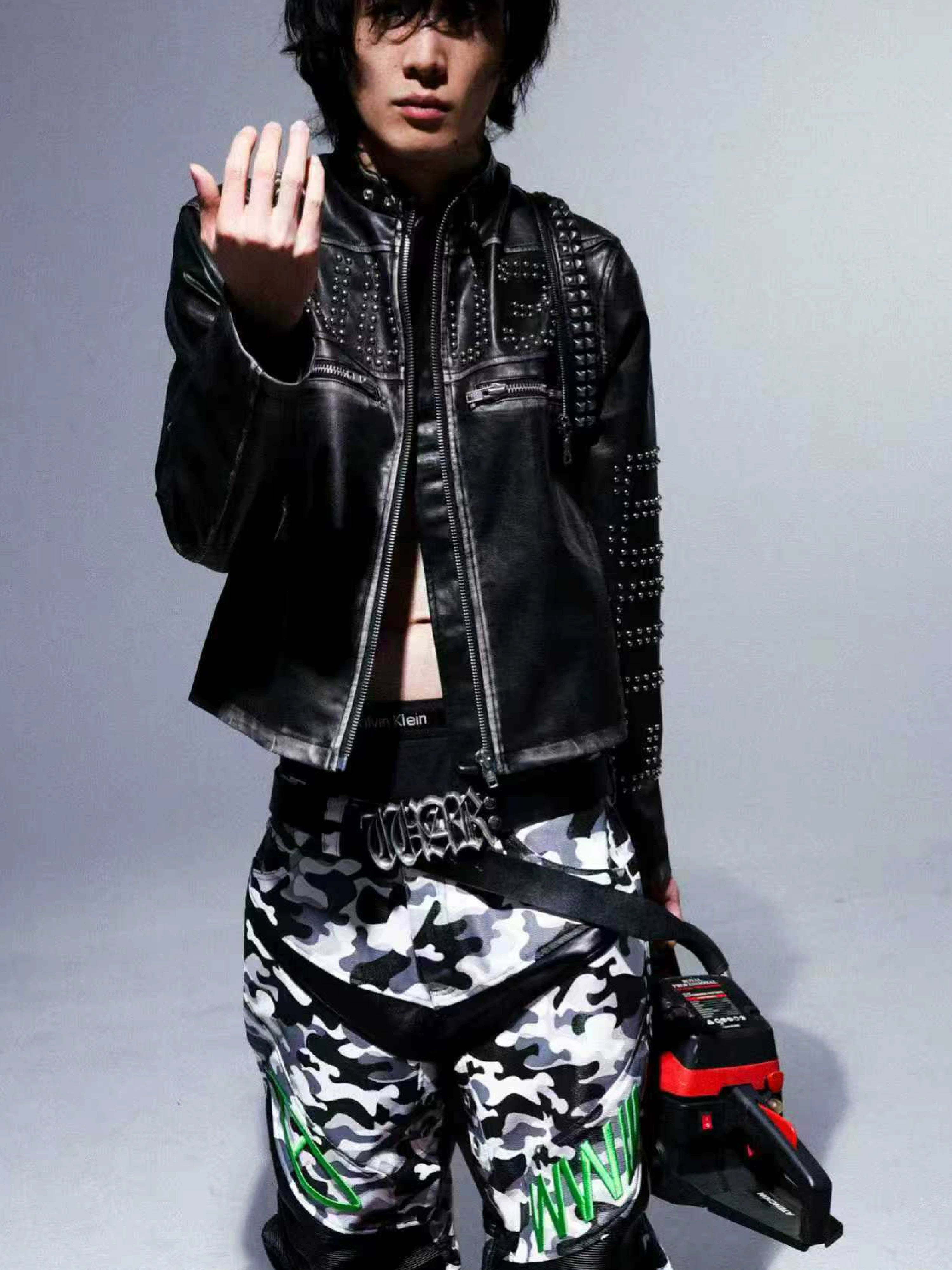 White Camo Embroidered Motorcycle Leather Pants