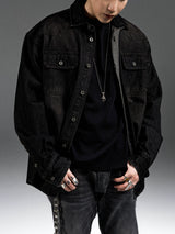 Washed Distressed Patchwork Denim Shirt Jacket