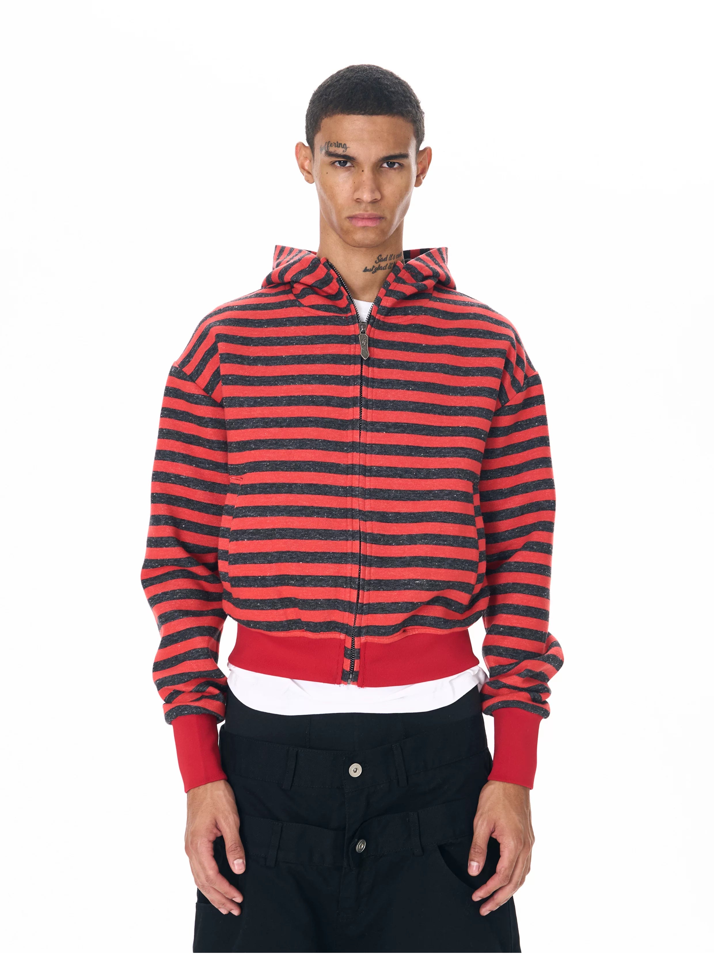 Men's Crop Motor Embroidered Striped Hoodie