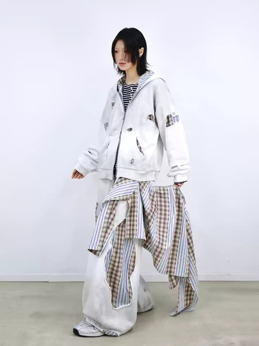 Detachable Distressed Ripped Striped Patchwork Sweatpants