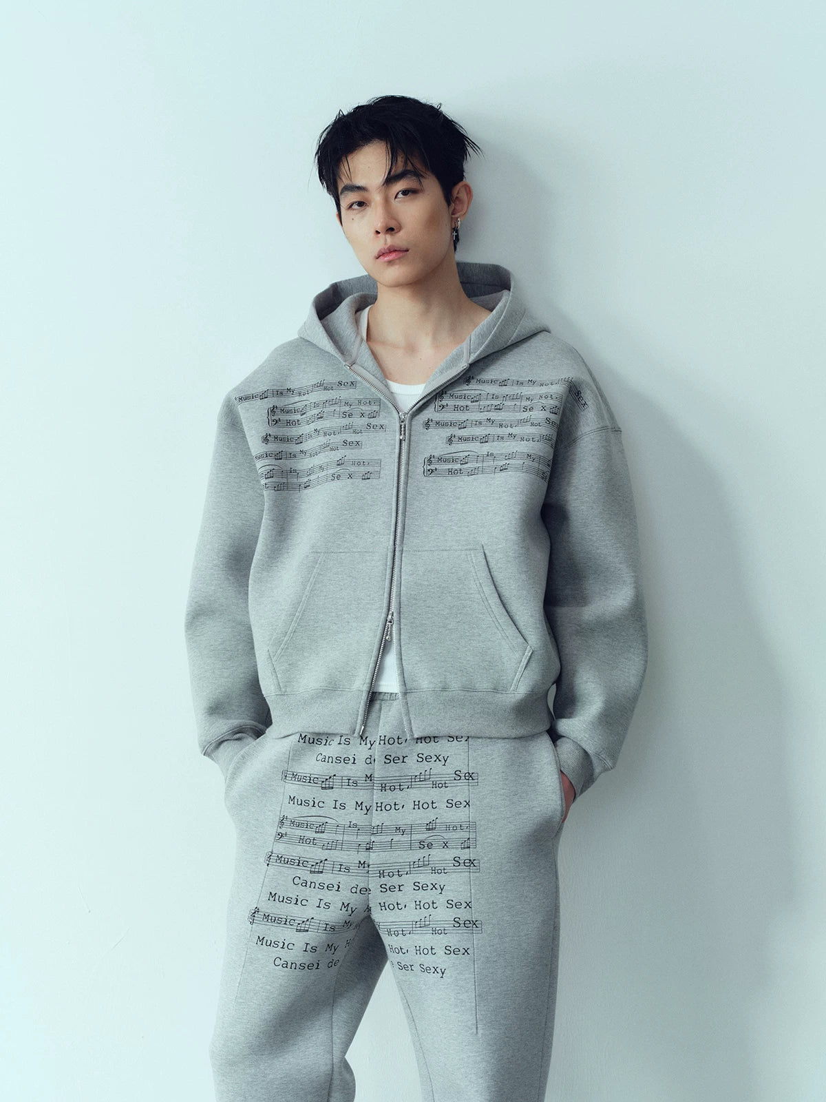Vintage Music Print Sweatshirt Set