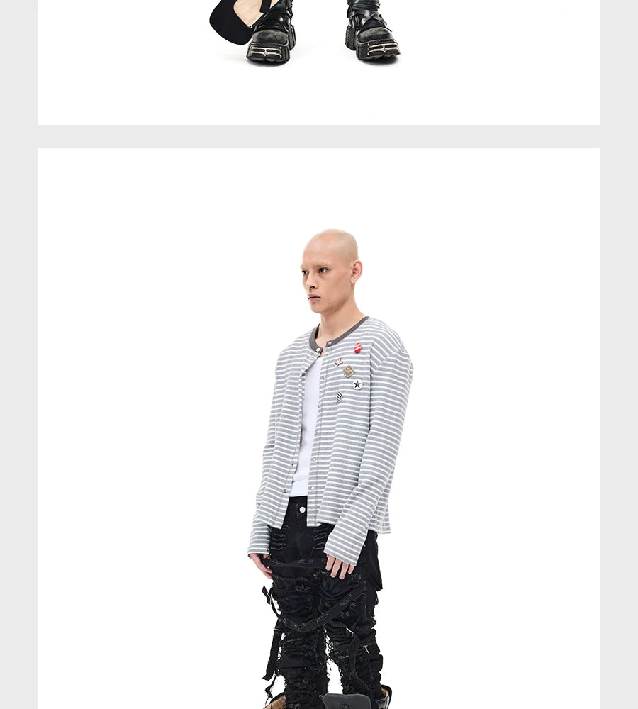 Striped Snap Button Couple Knit Cardigan
