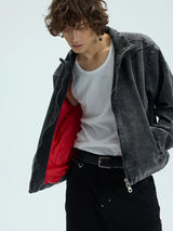 Cropped Loose Red Lined Puffer Coat