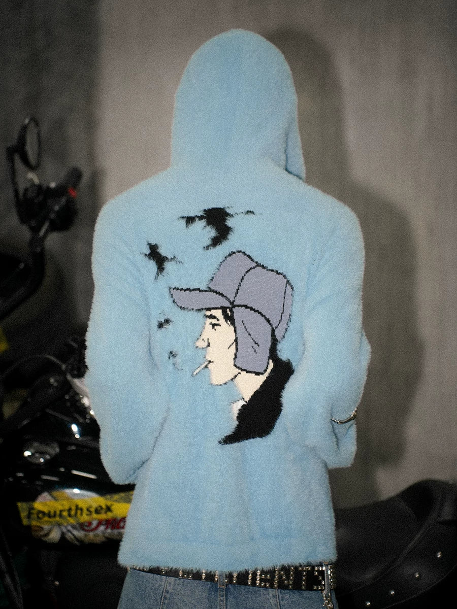 Cartoon Embroidered Hooded Sweater