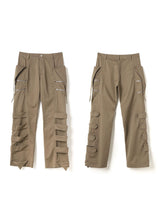 Vintage Brown Tie-Waist Wide-Leg Cargo Pants