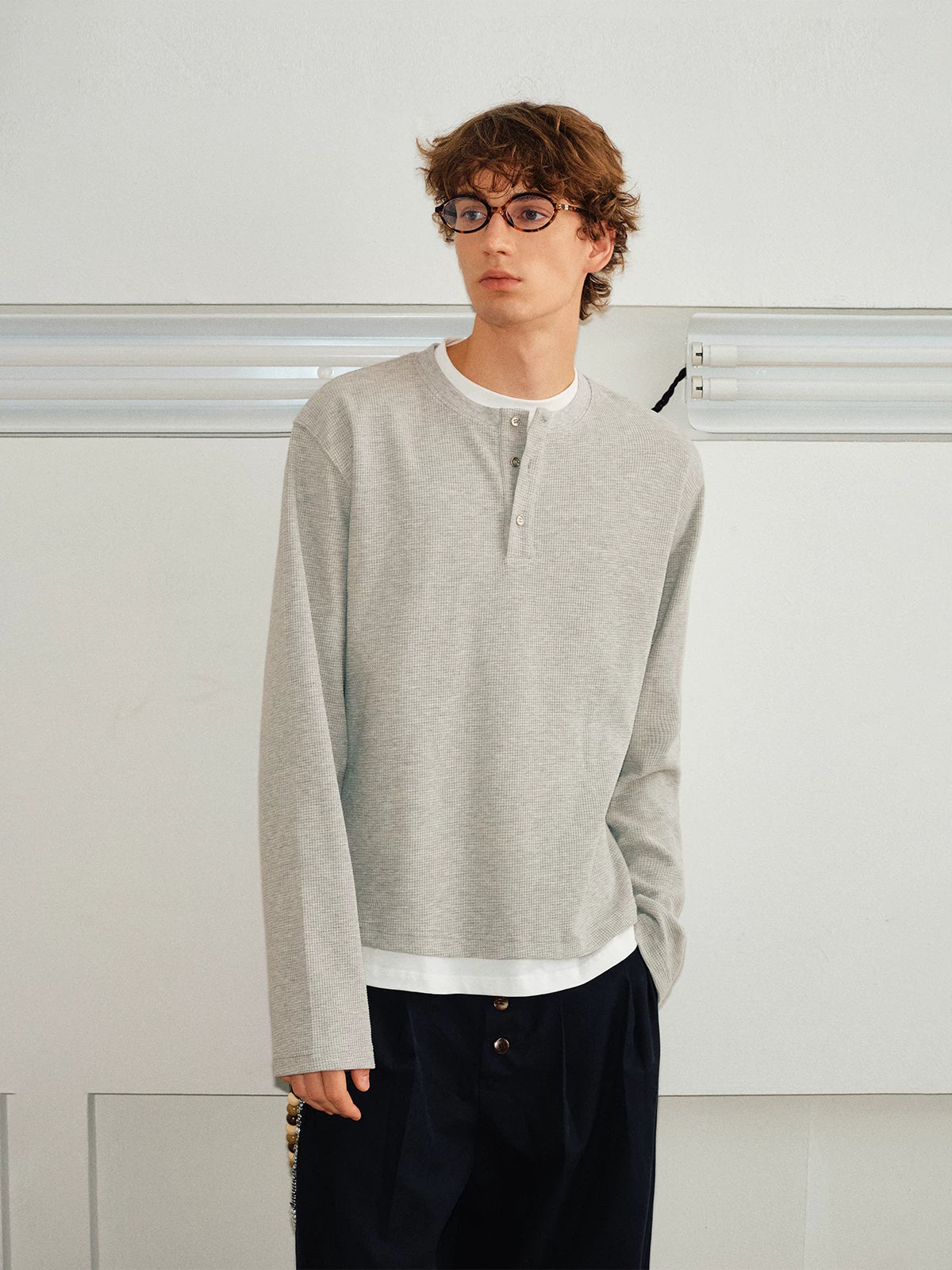 Men’s Waffle Henley Twofer Long-Sleeved Tees