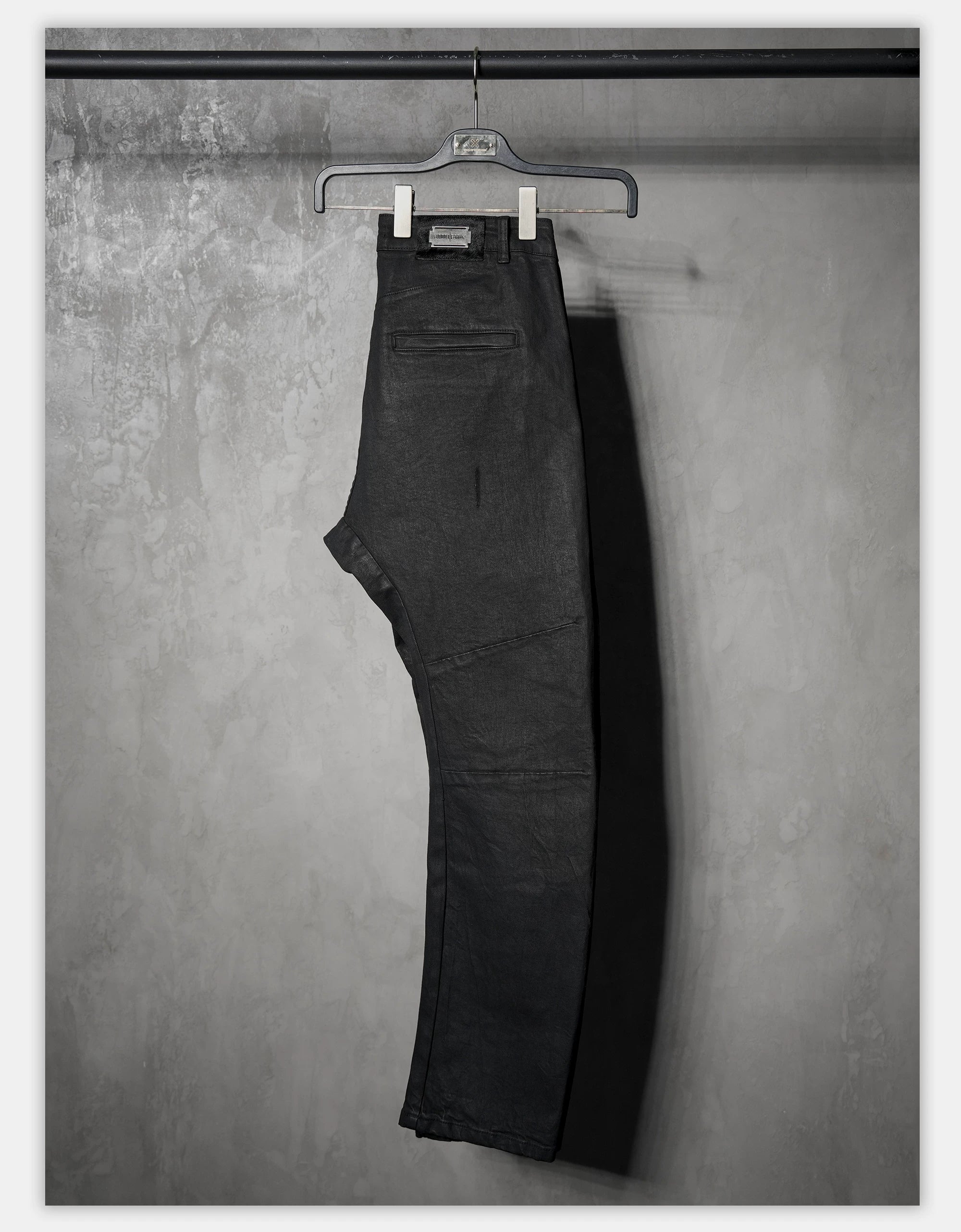 Waxed Distressed Curved Slim Jeans