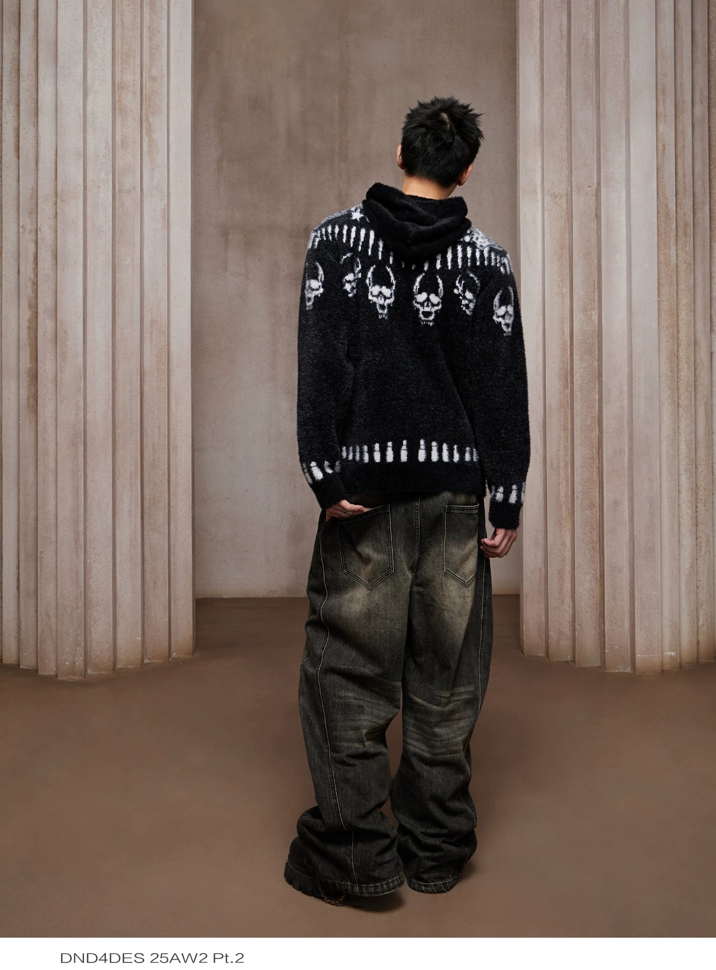 Printed Faux Fur Zip Hoodie Coat
