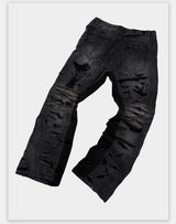 Flared Washed Distressed Patchwork Jeans