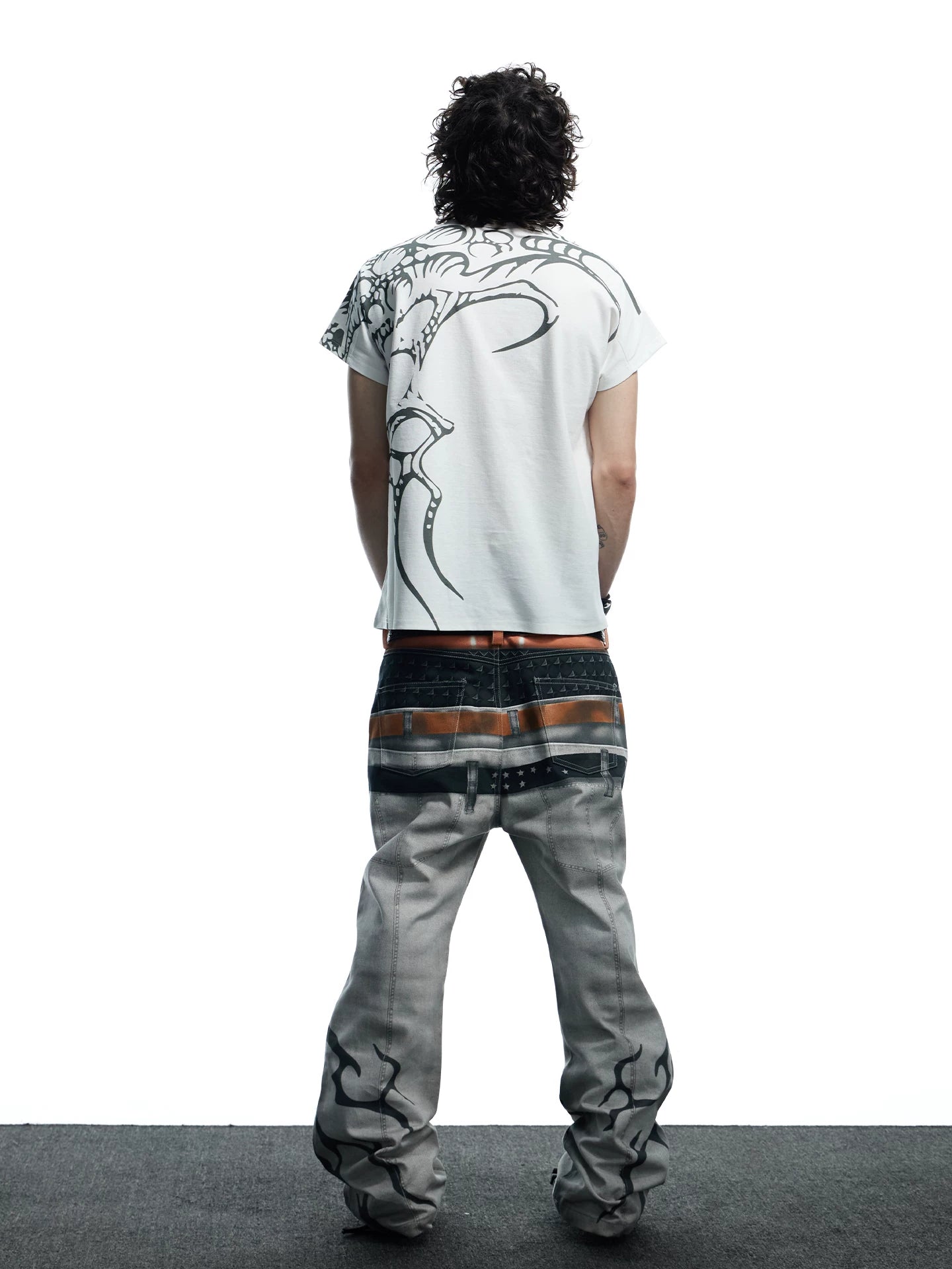 3D Tiger Print Flare Jeans