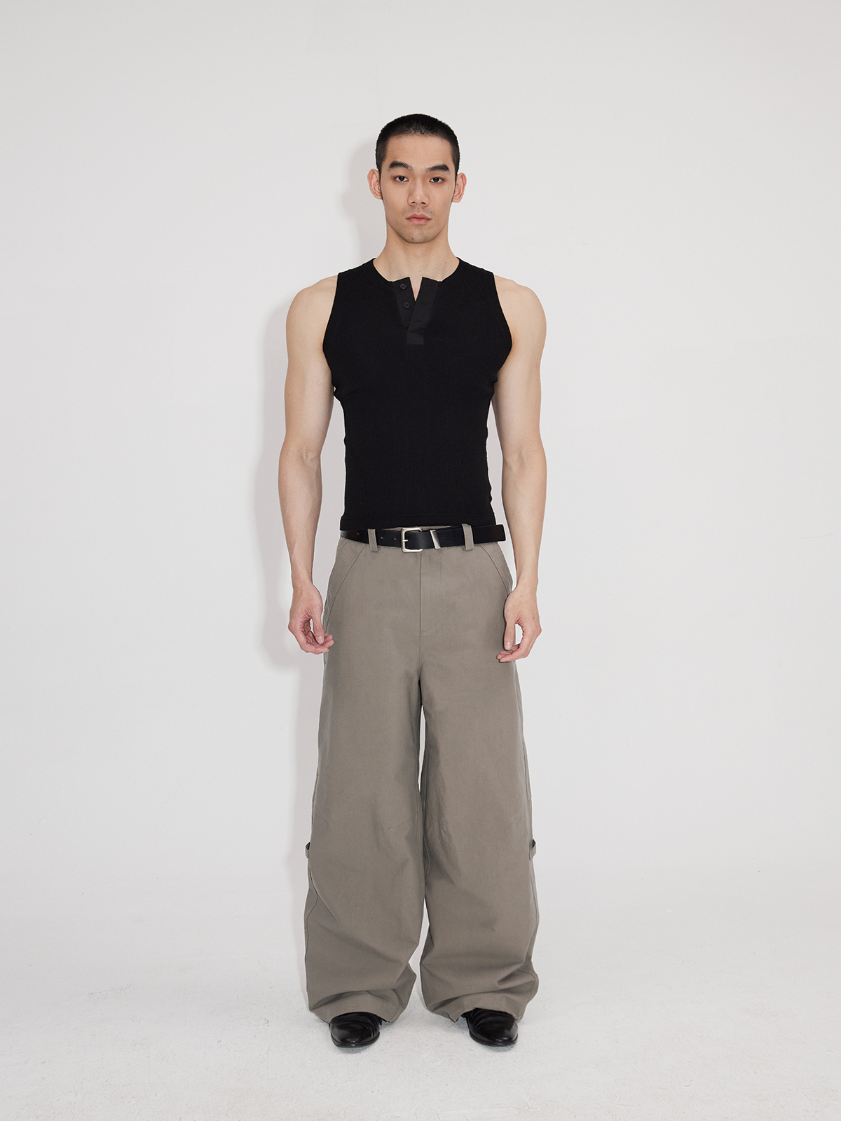 Black Gray Lightweight Washed Parachute Pants