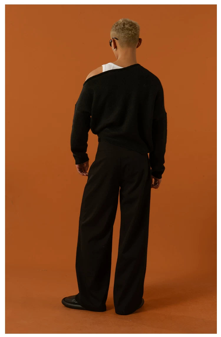 Unisex Black Red Grey Off-shoulder Sweater