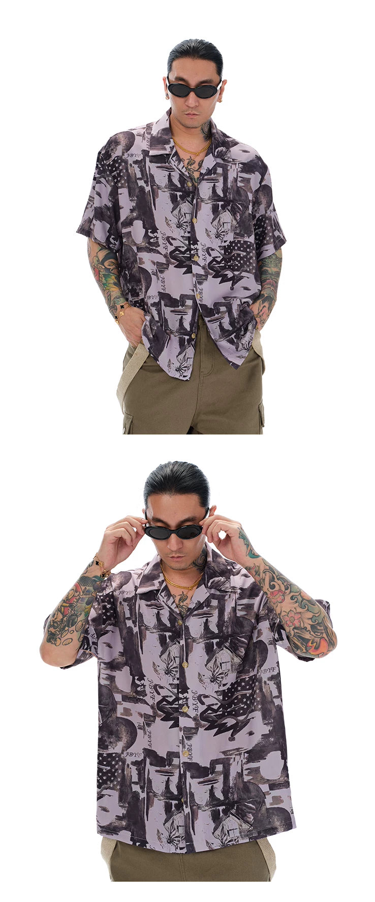Lavender Graffiti Cuban Collar Hawaiian Shirt