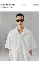 Bark Textured Cuban Collar Casual Shirt