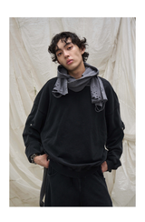 Washed Detachable Ripped Hood Grey Sweatshirt