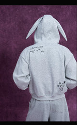 Men's Gray Bunny Ears Printed Hoodie