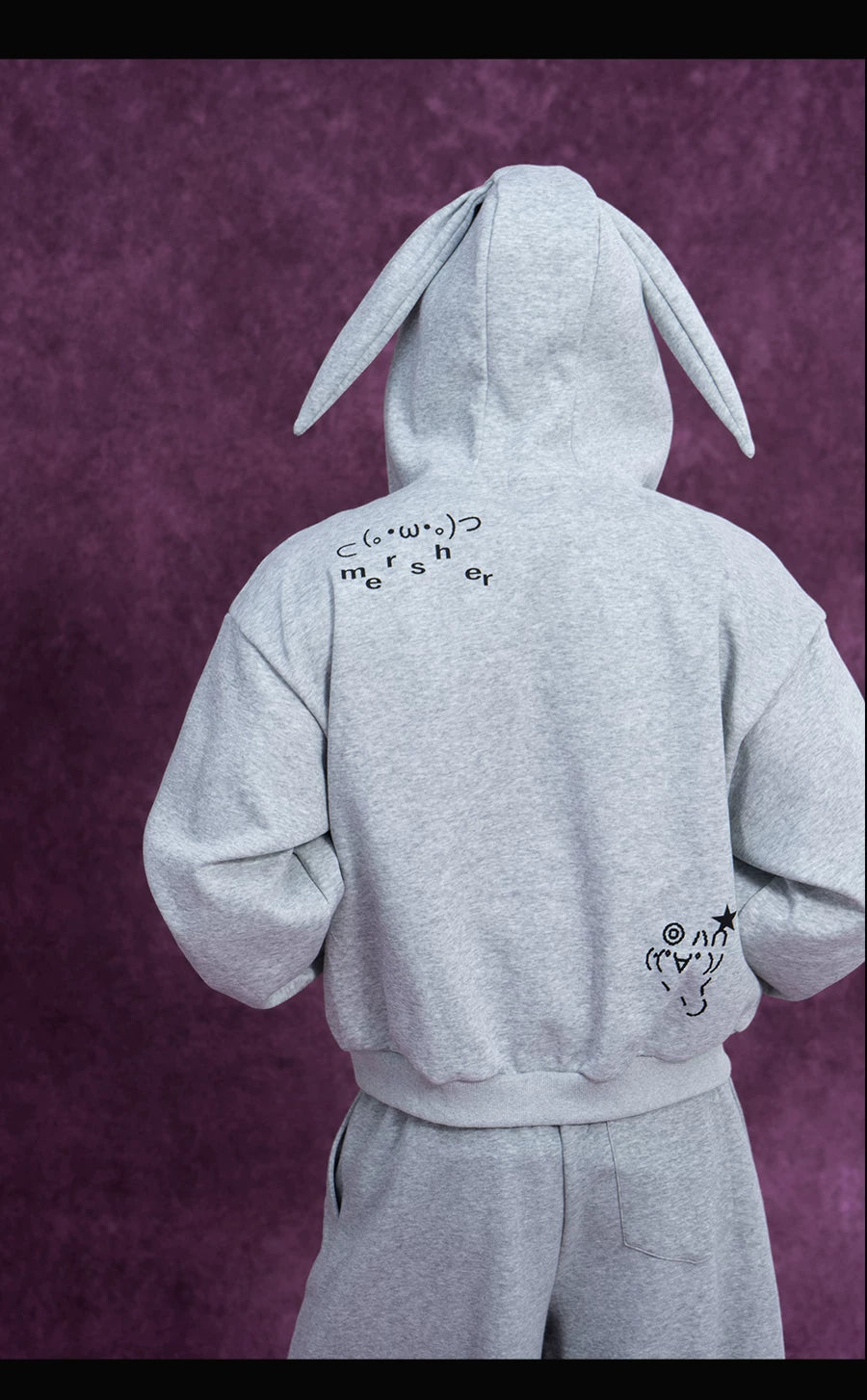 Men's Gray Bunny Ears Printed Hoodie