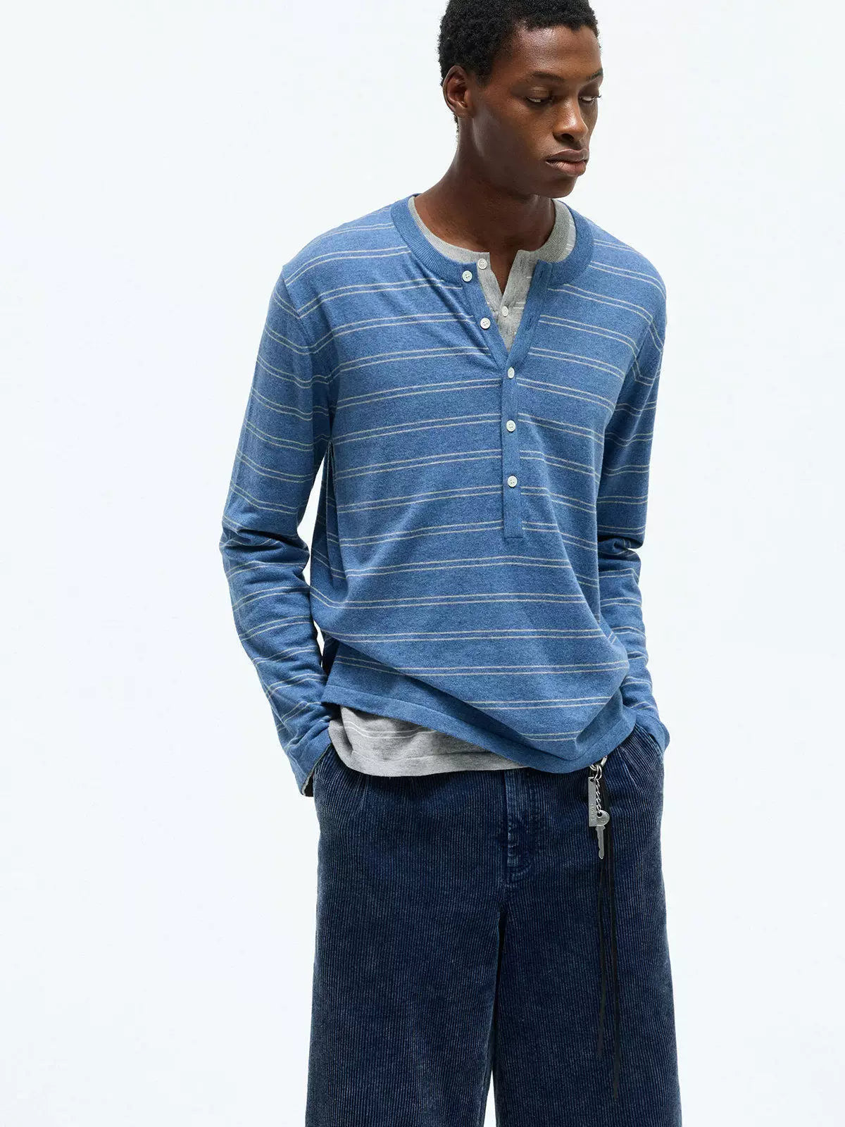 Striped Henley Cotton Cashmere Sweater