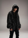 Black Loose Patchwork Zip Hoodie