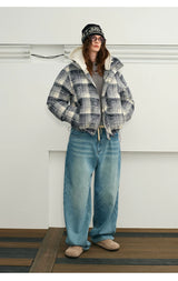 Detachable Hooded Plaid Puffer Coat