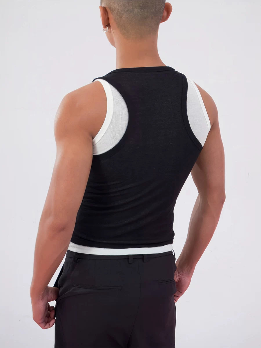 Black Red Faux Two-piece Men's Vest