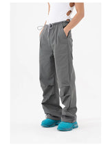 Black Khaki Drawstring Wide Leg Pants