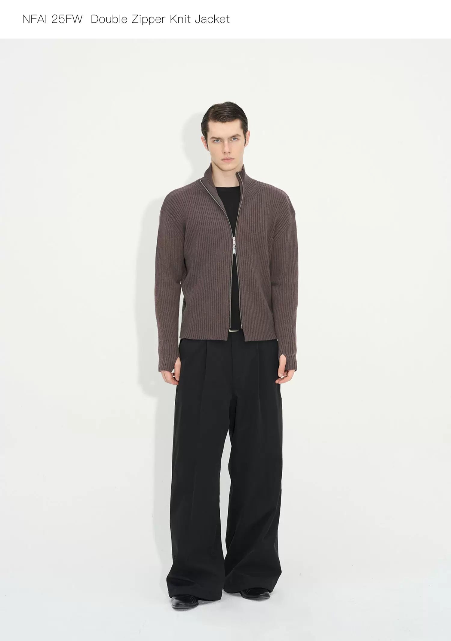 Double Zipper Thick Wool Knitted Jacket