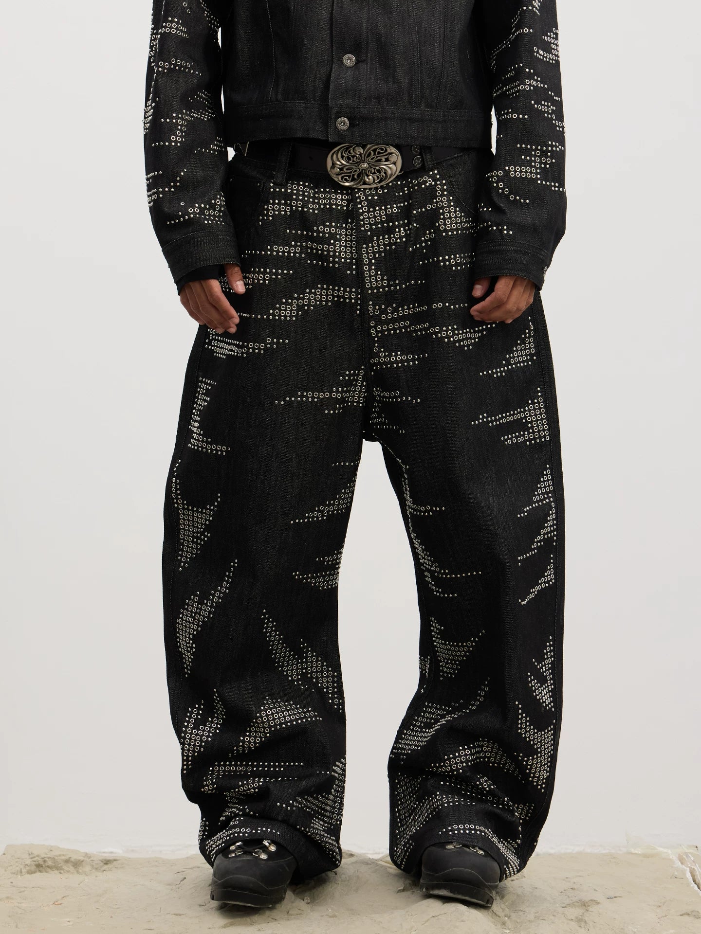 Tiger Print Curved Denim Jeans