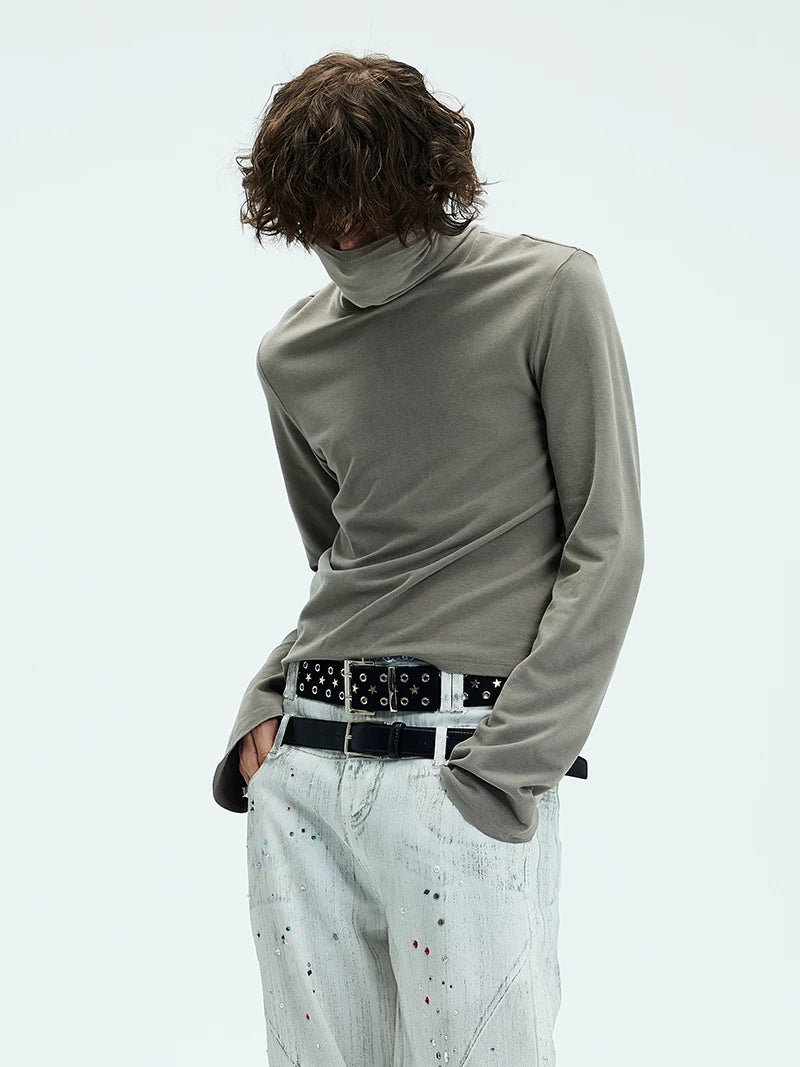 Two-color Fitted Long-sleeve Turtleneck Tee